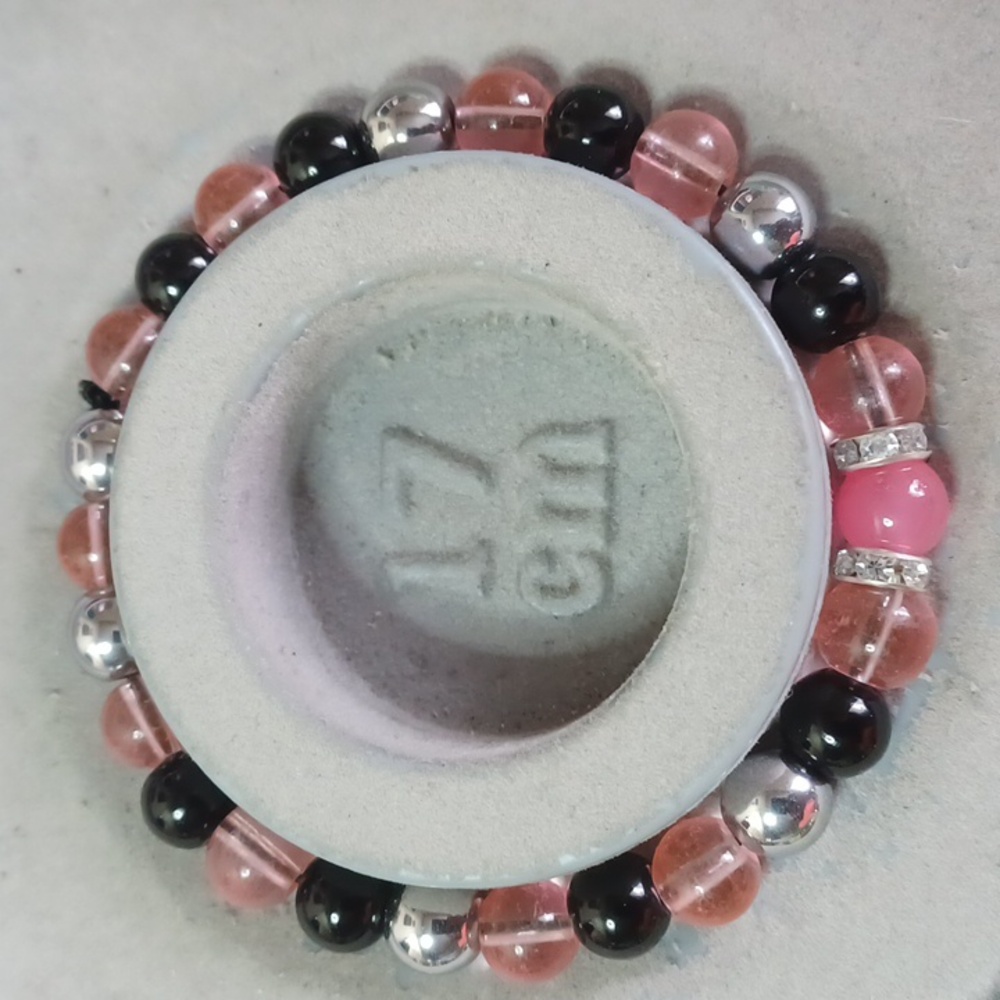 Black coral silver zinc bead bracelet